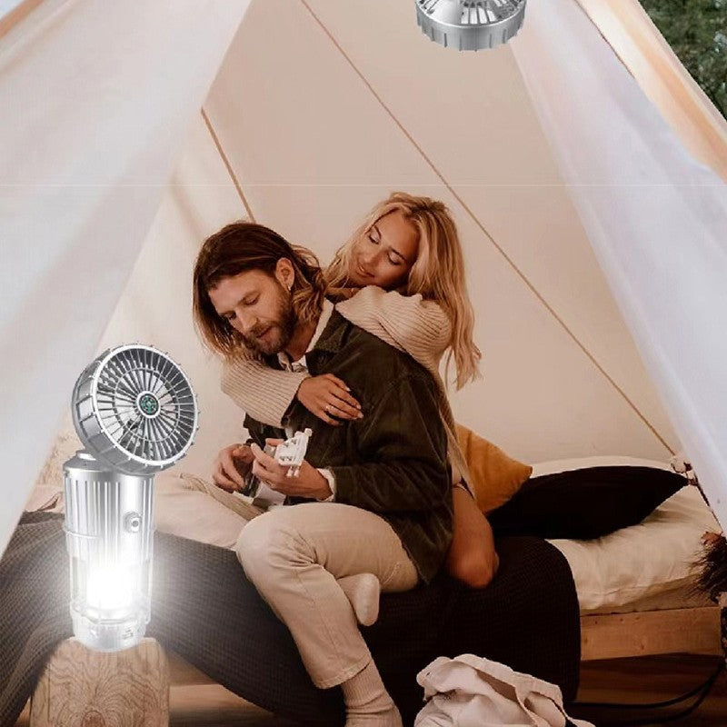 Solar-Powered Fan with LED Camping Light - Eco-Friendly Comfort